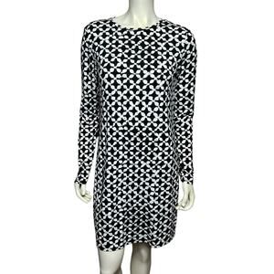 Michael Michael Kors Black White Geometric Long Sleeve Shift Dress Size M